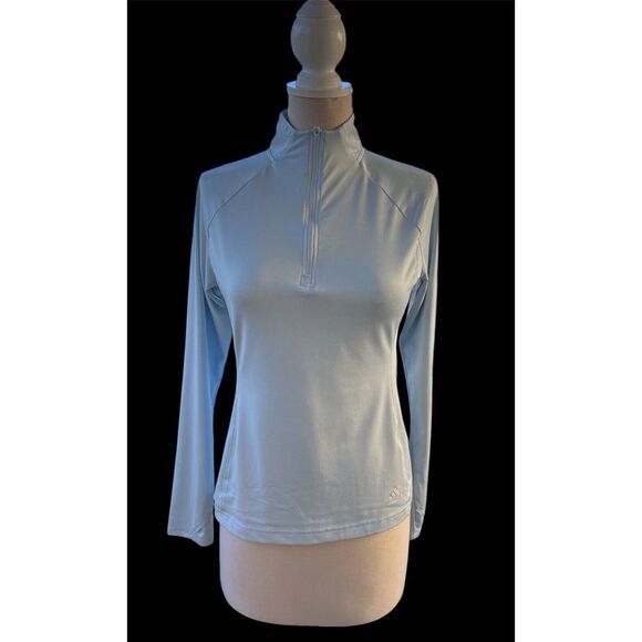 Adidas Golf Pullover Top Mock Neck Quarter Zip Long Sleeves Light Blue Small EUC - Picture 1 of 5